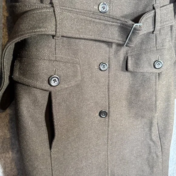 Banana Republic Green Wool Mid Length Coat Military Belted Classic S - Picture 5 of 14